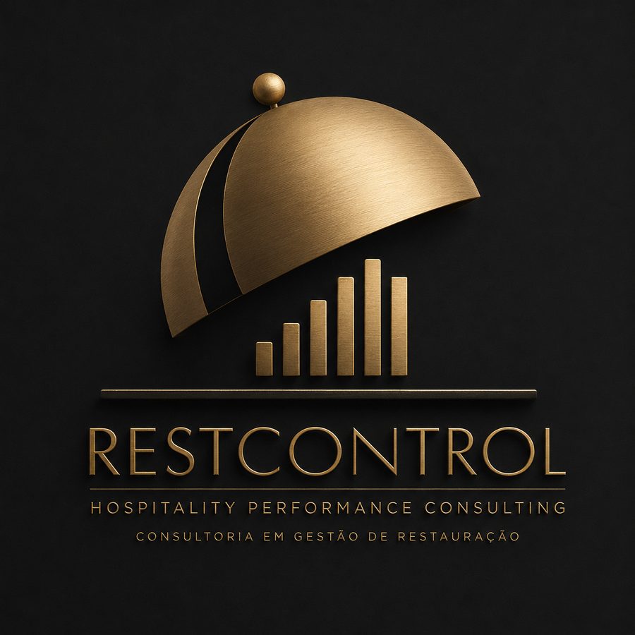 Logo RestControl — cloche dourada com gráfico de barras